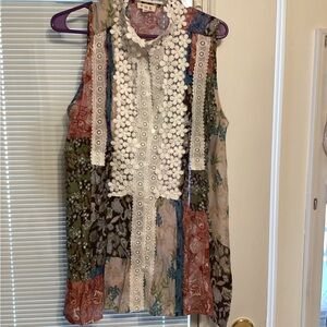 POL Multicolor Floral Patchwork Blouse